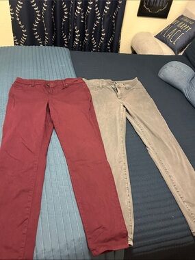 Maurices Skinny Pants in Burgundy and Light Gray